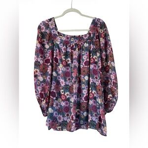 LC Lauren Conrad Purple Floral Peasant Top